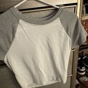 Gray and White Women's Raglan Top
